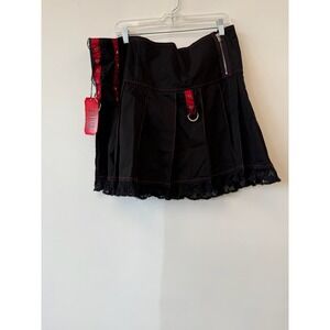 Tripp NYC Skirt Womens 2 Black Red Lace Trim Buckle D Ring Goth Punk Mini‎ New